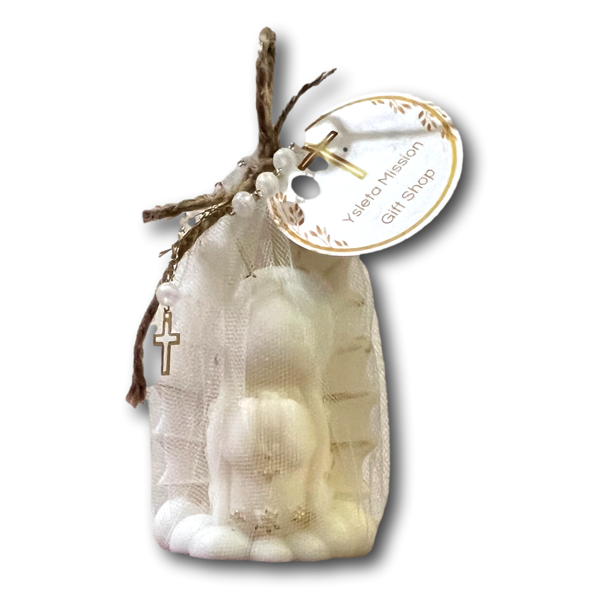 Handcrafted rose-scented Catholic devotional candles with rosary beads, featuring religious imagery and intricate detailing.