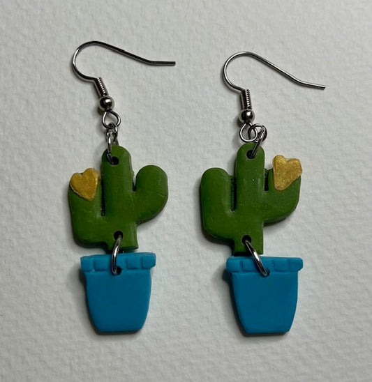 Potted Cactus Polymer Clay Earrings – Handmade with Surgical Steel Posts