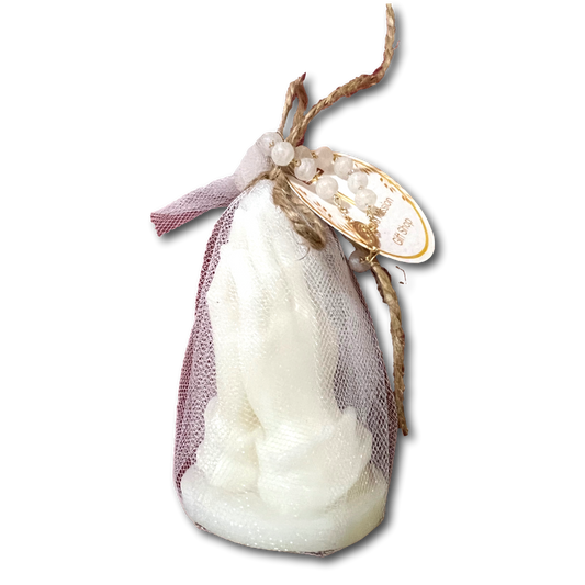 Handcrafted rose-scented Catholic devotional candles with rosary, designed for Christian prayer and spiritual reflection.