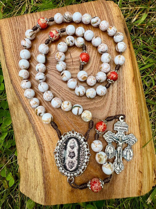 Jasper Catholic Rosary Beads – Three Hearts Centerpiece & Pardon Crucifix - Ysleta Mission Gift Shop