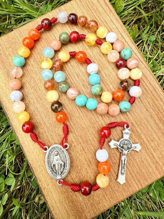 Catholic Colorful Acrylic Kid’s Rosary – Miraculous Medal Centerpiece & Saint Benedict Crucifix - Ysleta Mission Gift Shop