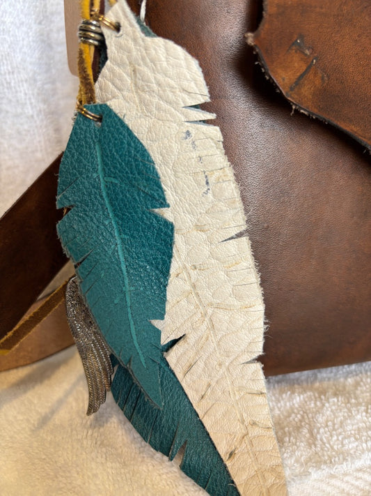 Handcrafted Brown Leather Crossbody Purse – Southwest Style with Turquoise Concho Accent - Ysleta Mission Gift Shop