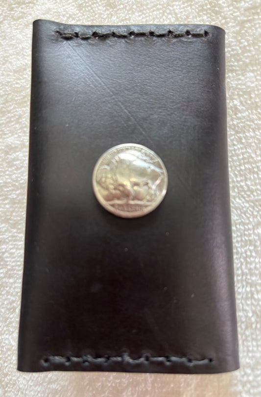 Leather Card or ID Holder with Buffalo Concho – Slim Western Wallet
