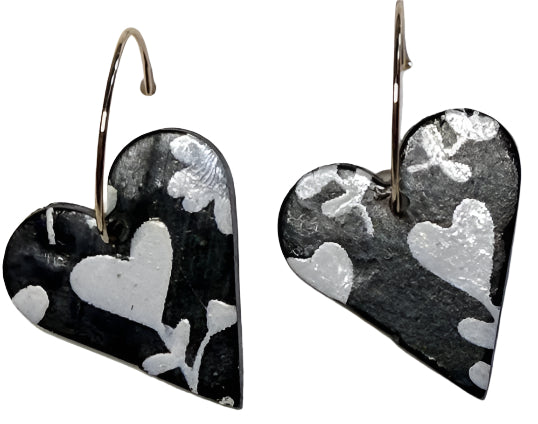 Handmade Polymer Clay Heart Earrings – 1.5” Hypoallergenic Hoops