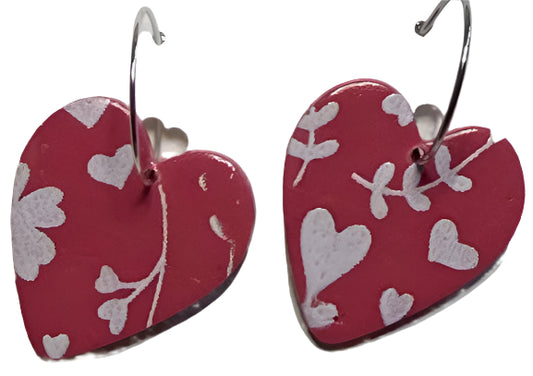 Valentine’s Day Polymer Clay Heart Earrings – 2” Hypoallergenic Hoops