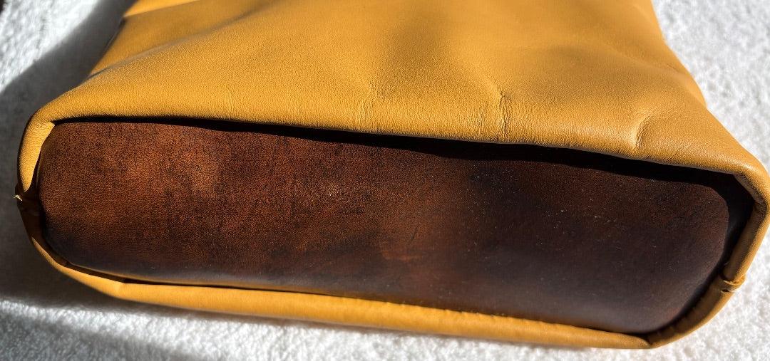 Yellow Leather Messenger Bag with Silver Snaps – 11×10