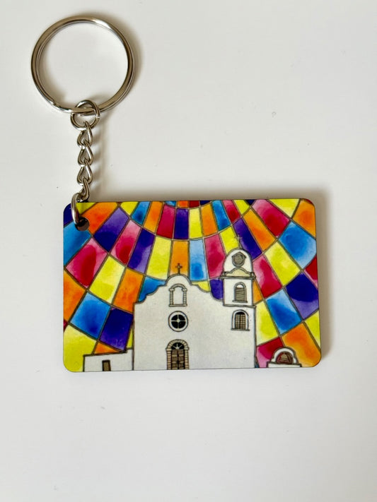 Ysleta Mission Keychain – Vibrant Catholic Keepsake from El Paso