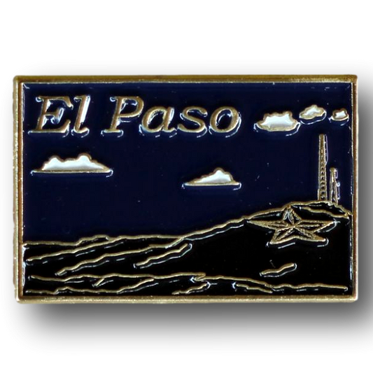 El Paso Sky Pin by Ysleta Mission Gift Shop, die-struck soft enamel magnet featuring a vibrant sky design, 1.25 inches diameter.