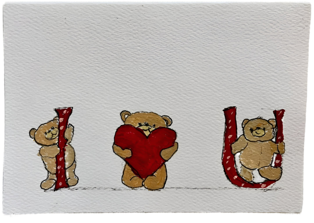 I Heart U Bear Note Card â€ Handcrafted Valentine’s Gift with Playful Bears