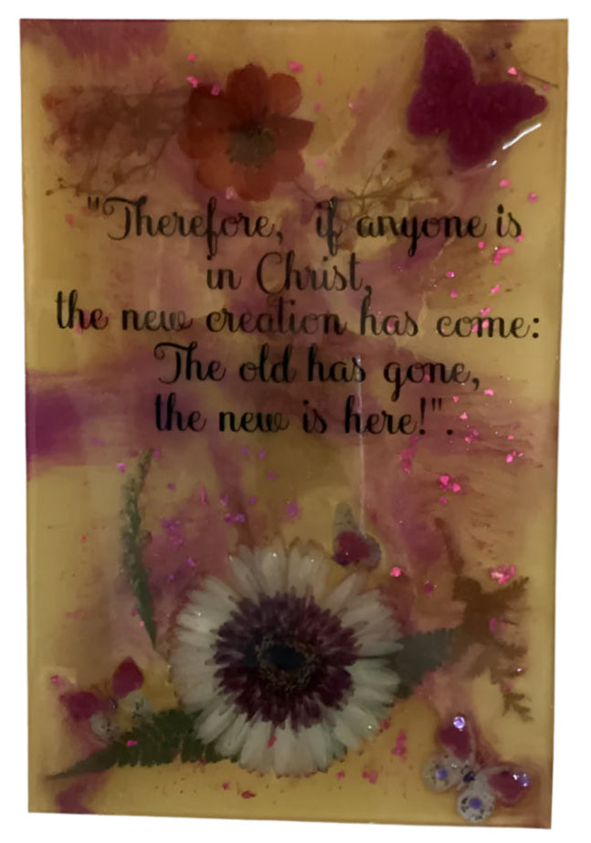 Inspirational Resin Plaque with Dried Flowers & Butterflies – Scripture Wall Art for Peace & Reflection 12x8 inches