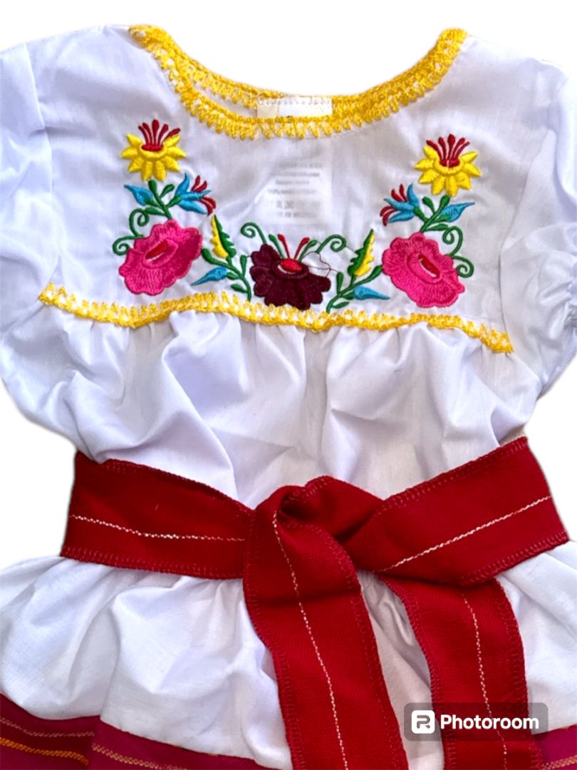 Mexican Embroidered Tunic Set – 3-Piece Handmade Skirt, Shirt, and Belt Outfit from Puebla, Mexico (Full Length, Colors May Vary) - Ysleta Mission Gift Shop