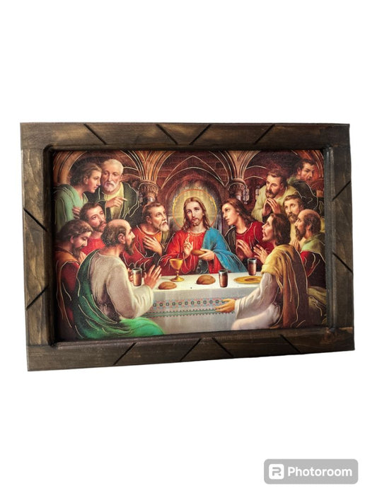 Last Supper Religious Print with Wood Frame – Classic Christian Wall Art 13 x 17.5 Inches