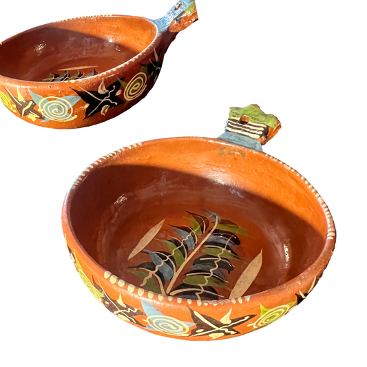 Large Hand-Painted Mexican Pottery Redware Bowl – Folk Art 11x10 in - Ysleta Mission Gift Shop