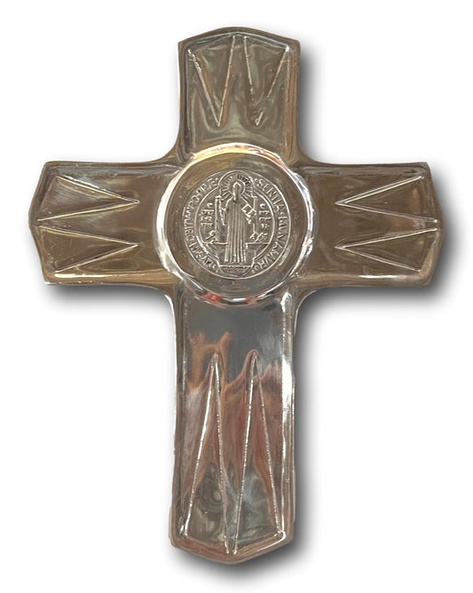 Large Saint Benedict Medal Cross – Pewter Wall Cross, 13" x 10"