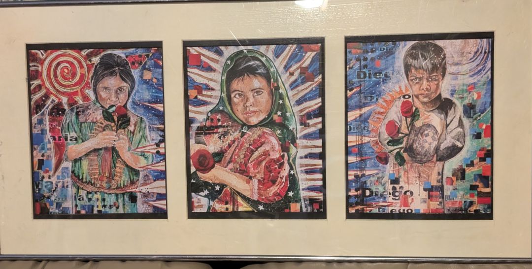 Lupita y sus Amigos Framed Tryptic Print of Virgen de Guadalupe with Maria and Diego