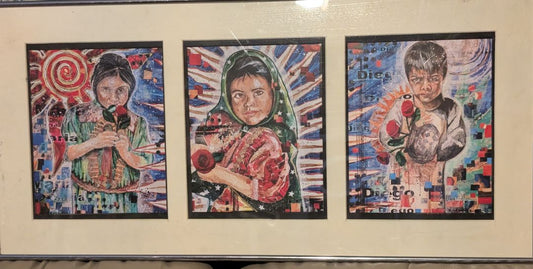 Lupita y sus Amigos Framed Tryptic Print of Virgen de Guadalupe with Maria and Diego