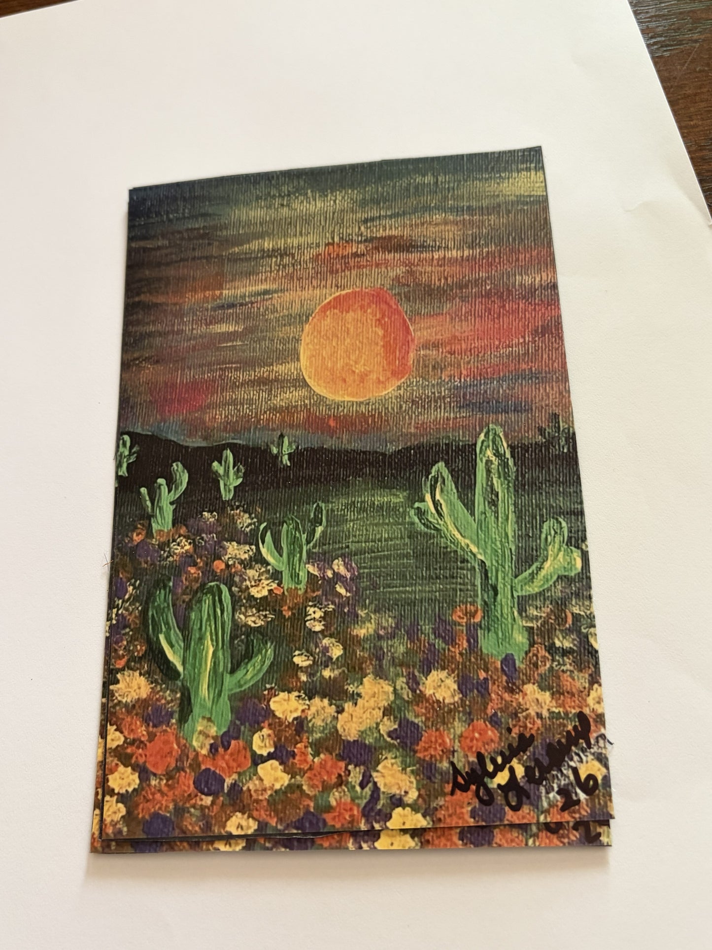 Hazy desert landscape magnet by Sylvia Leroux, 4x6 art print, perfect for refrigerator decor in home and garden spaces.