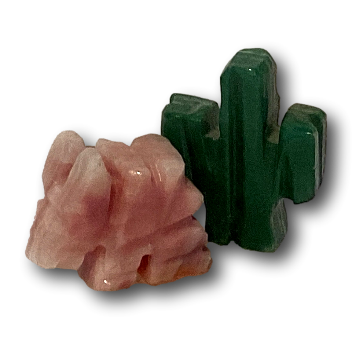 Hand-carved stone donkey and green cactus miniature figurine set from Mexico, Mexican folk art, 1.5 inches tall.