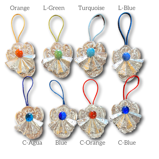 Hand-Embossed Tin Hanging Angel With Colored Glass Accent | Religious Ornament Decor