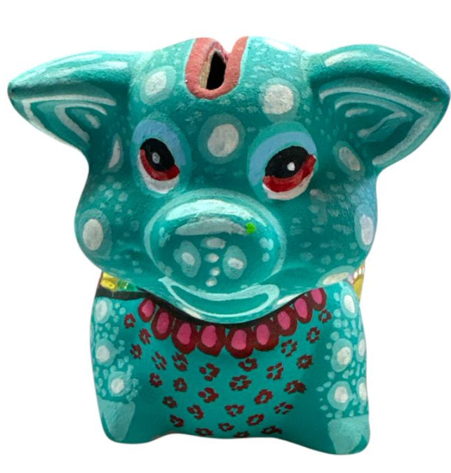 Mini Ceramic Piggy Bank – Hand-Painted Mexican Folk Art Bank (4" x 6.5")