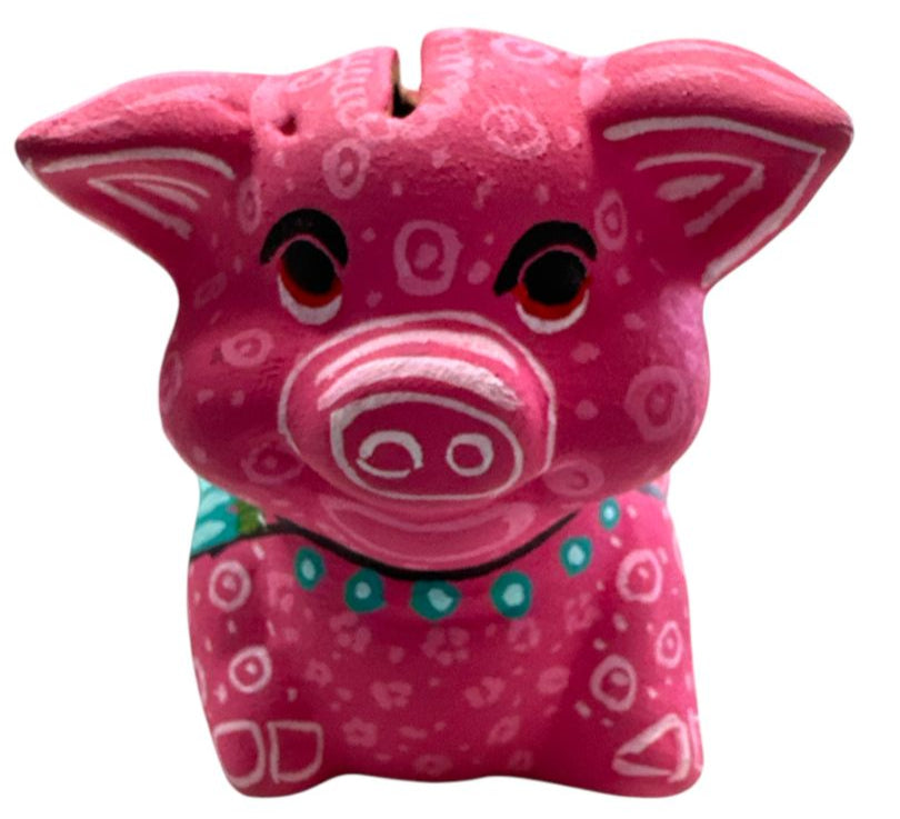 Mini Ceramic Piggy Bank – Hand-Painted Mexican Folk Art Bank (4" x 6.5")