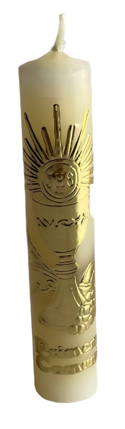 Mini Handcrafted First Communion Candle – Mexican Made Catholic Keepsake 3.5"x0.5" Mini