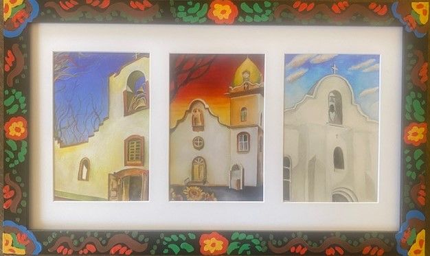 Art Print El Paso Mission Trail Framed with Handpainted Frame 7X14 inches