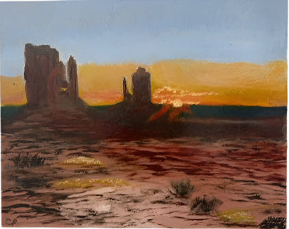 Monument Valley Sunrise – Original Oil Landscape on Rustic Wood Panel