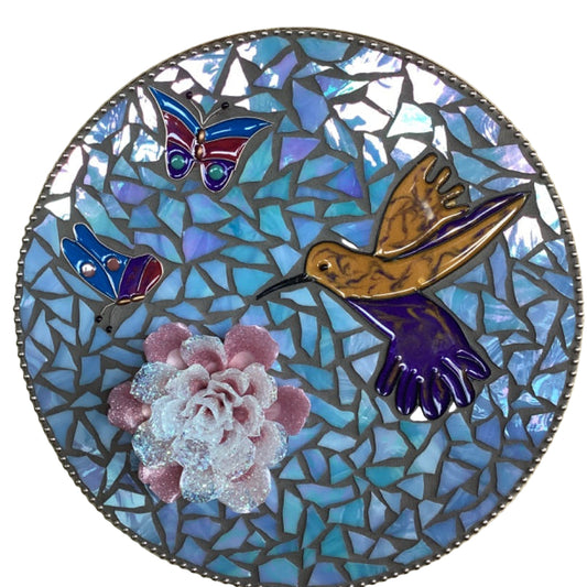 Mosaic Resin Hummingbird Decorative Plaque with Resin Flower 12x12