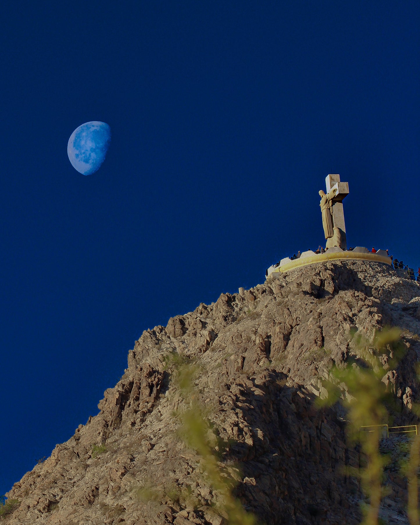 Matted 11x14 Cristo Rey Mount with Moon photo print by Susan W Perez, featuring mountain landscape and night sky in El Paso souvenir art
