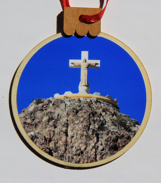 Ornament Mt Christo Rey, Wood Round 3.77 X 4.29In - Ysleta Mission Gift Shop