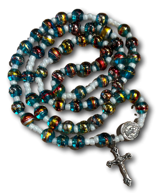 Multi-Colored Glass Bead Rosary – Stretch Necklace & Multi-Wrap Bracelet for Daily Prayer and Inner Strength