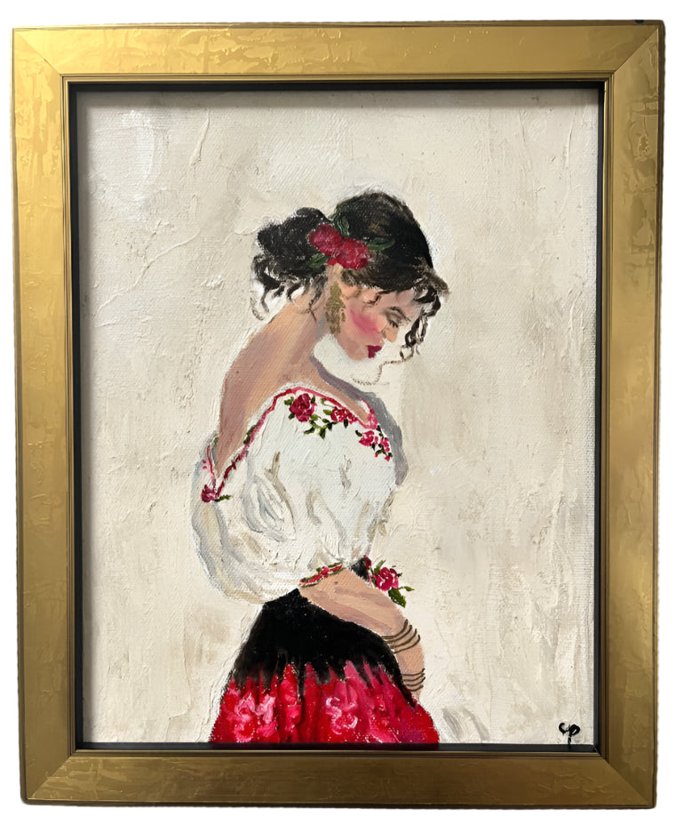 My Señorita – Graceful Latina Portrait in Framed Oil on Canvas