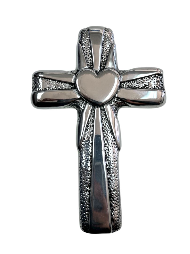 Large Handmade Pewter Cross with Silver Finish – Striking Religious Wall Decor - Ysleta Mission Gift Shop
