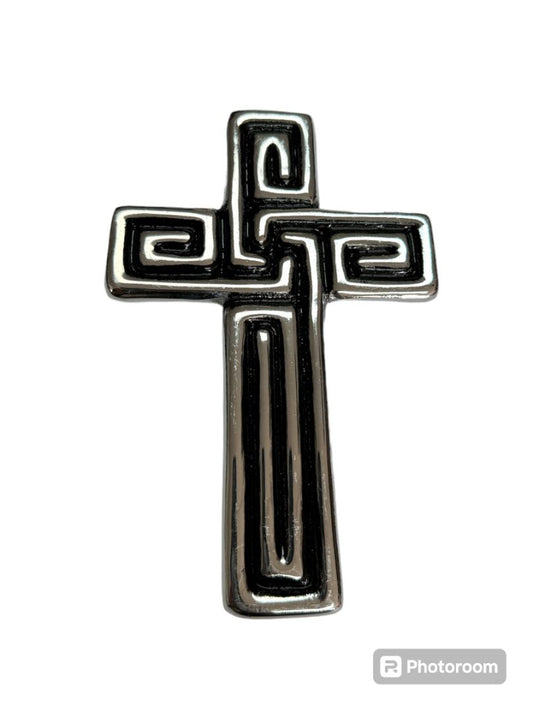 Large Silver Pewter Cross – Handmade Religious Art for Home Decor