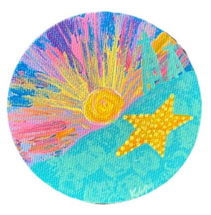 "New Day" Circle Magnet – El Paso-Inspired Hand-Painted Canvas (3" x 3")