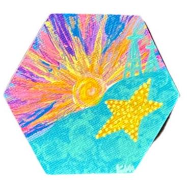 "New Day" Hexagon Magnet – El Paso-Inspired Hand-Painted Canvas (3" x 3")