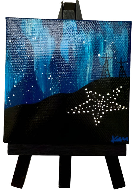 Northern Lights Mini El Paso Painting on Easel – 3x3in Celestial Inspired Art