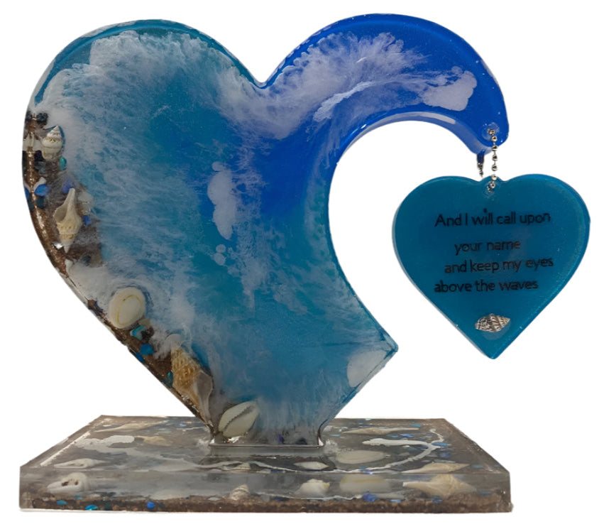 Ocean Resin Heart with Seashells & "I Will Call Upon Your Name" Charm