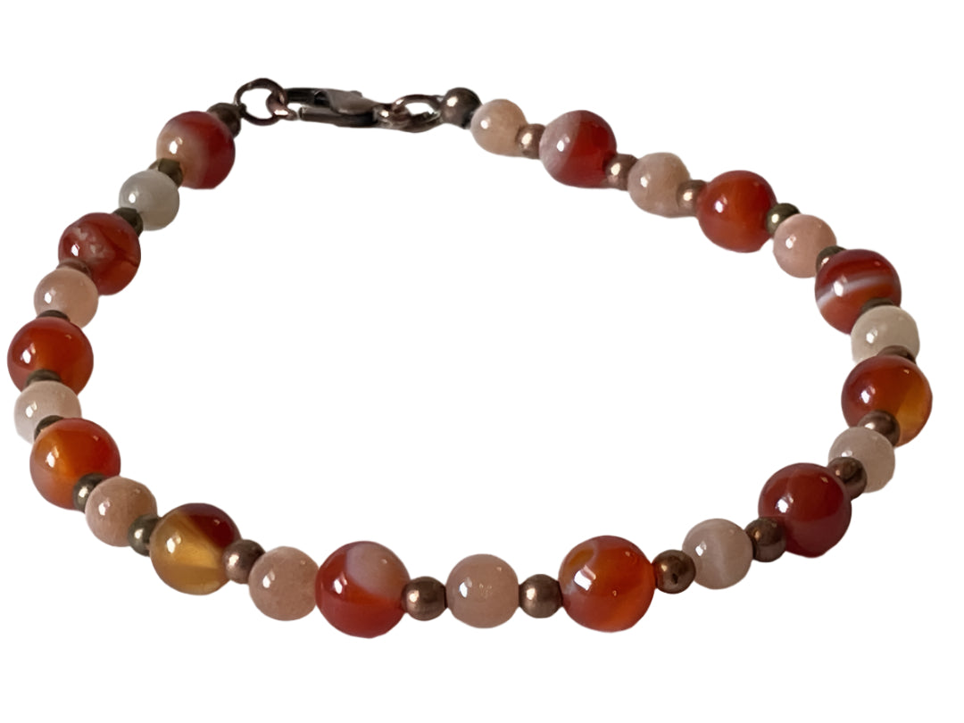 Orange Sandstone & Shell Bead Bracelet – 8” Southwest-Inspired Jewelry