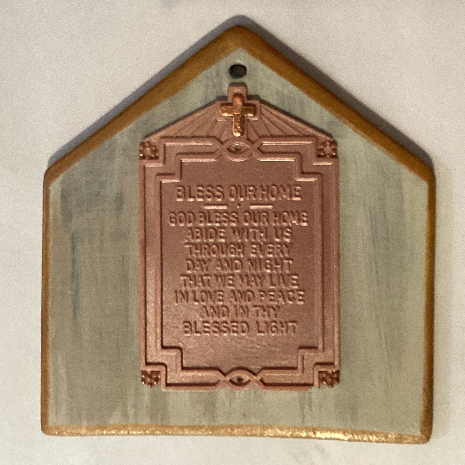Outdoor Bless Our Home ceramic plaque by Ysleta Mission Gift Shop, 5x4 inch Christian decorative gift for outdoor decor.