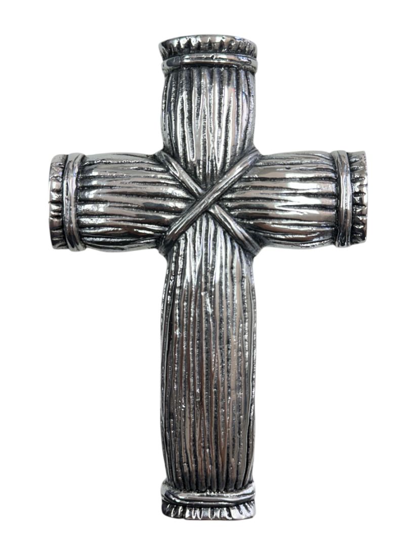 Large Handmade Pewter Cross with Silver Finish – Striking Religious Wall Decor - Ysleta Mission Gift Shop
