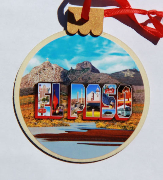 Ornament El Paso, Wood Round 3.77 X 4.29In - Ysleta Mission Gift Shop