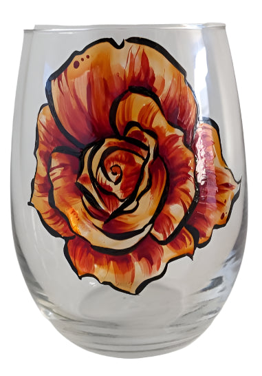 Decorative Glass Tumbler – Golden Red Rose Valentine’s Design