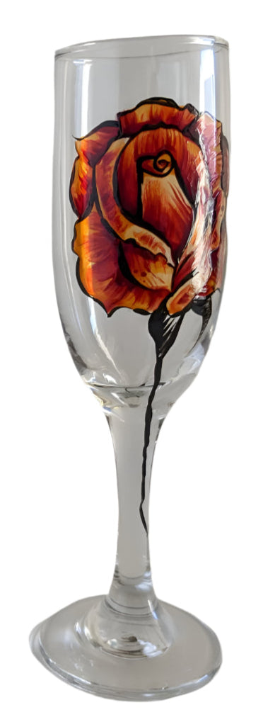 Luxurious Champagne Glass – Golden Red Rose Valentine’s Design