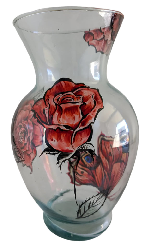 Elegant Decorative Vase – Rose & Butterfly Design