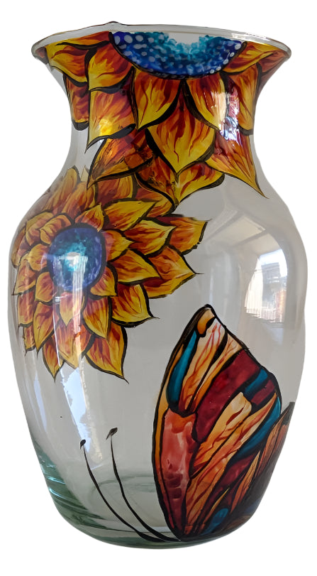 Sunflower & Butterfly Decorative Vase – Nature-Inspired Home Decor