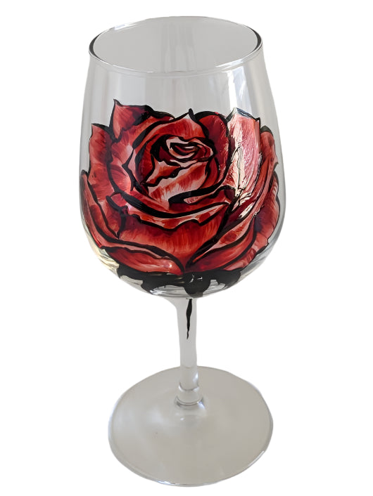 Stemless Valentine’s Wine Glass – Golden Red Rose Design