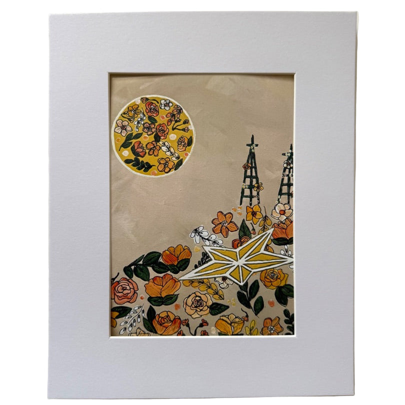 Paradise Matted Photo Reproduction 5×7 – Floral Sun Over Desert Tones & El Paso Star