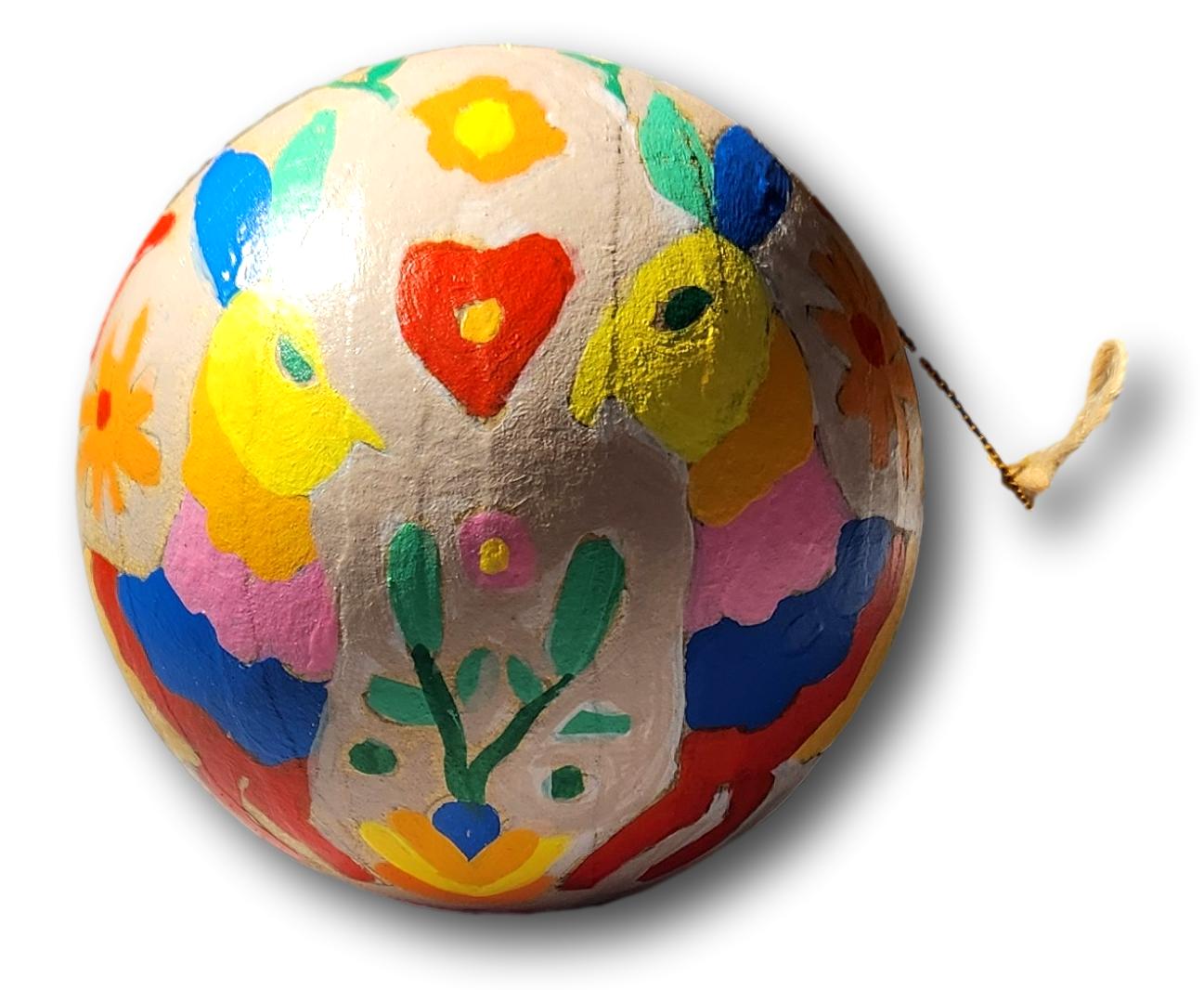 Hand-Painted Otomi Patterned Sphere Ornaments – Unique Holiday Decor